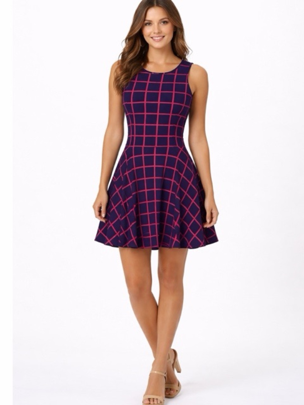 Outback Red‎ Flounce Hem Grid Pattern Dress